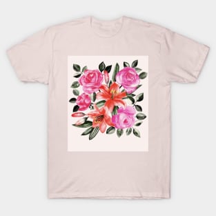 Roses and Lilies in watercolor T-Shirt